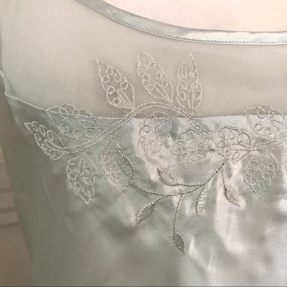 Slip Dress in Mint - Flowy like Satin - with Sheer Neckline Feature M - Picture 7 of 15